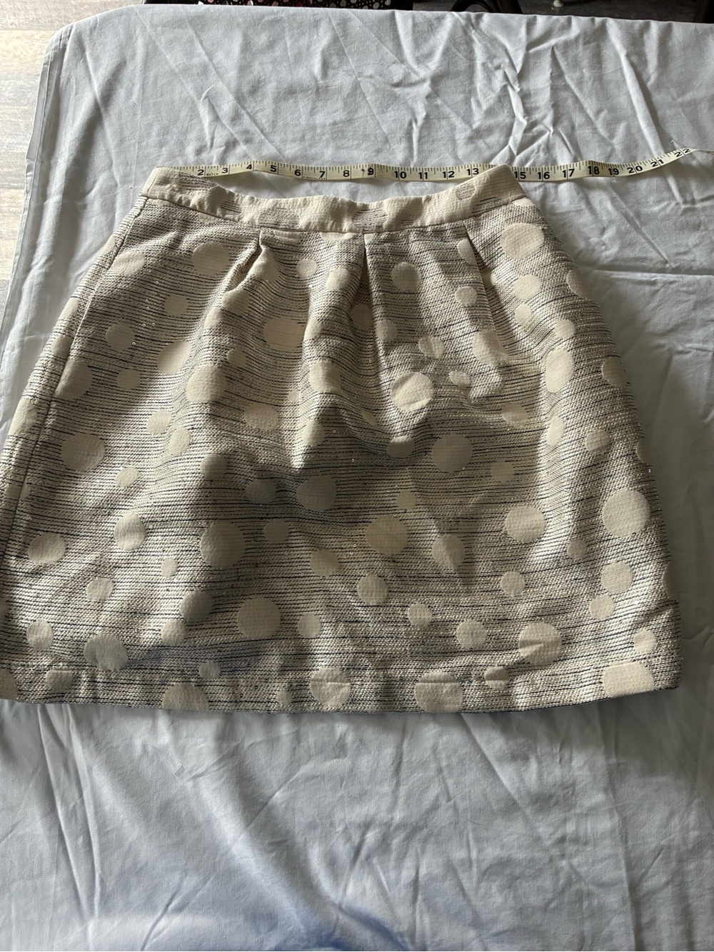 Maeve by Anthropologie Cream/Silver Polka Dot A-Line Skirt Sz 10
